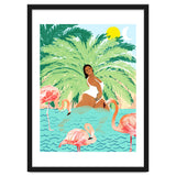 Tropical Summer Water Yoga with Palm & Flamingos | Woman of Color Black Woman Body Positivity thumbnail