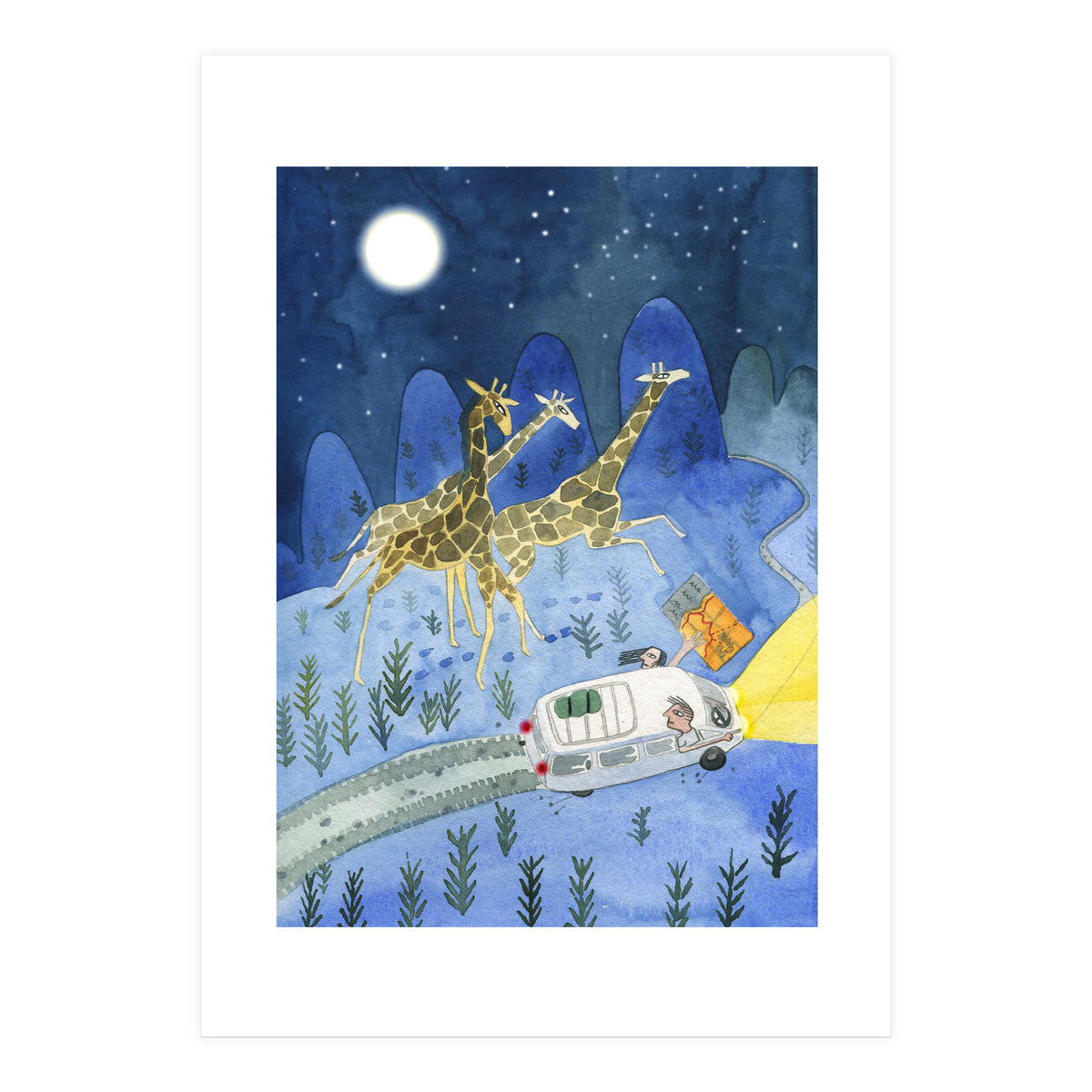 Giraffes In Moonlight  (Print Only)