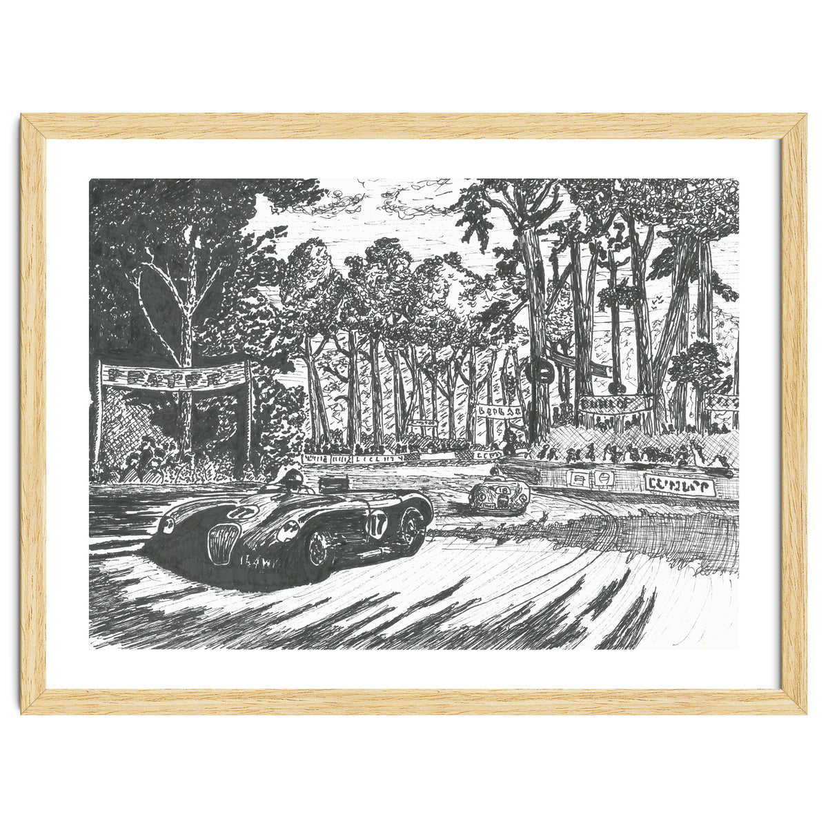 Jaguar C-Type Classic Le Mans Ink Drawing