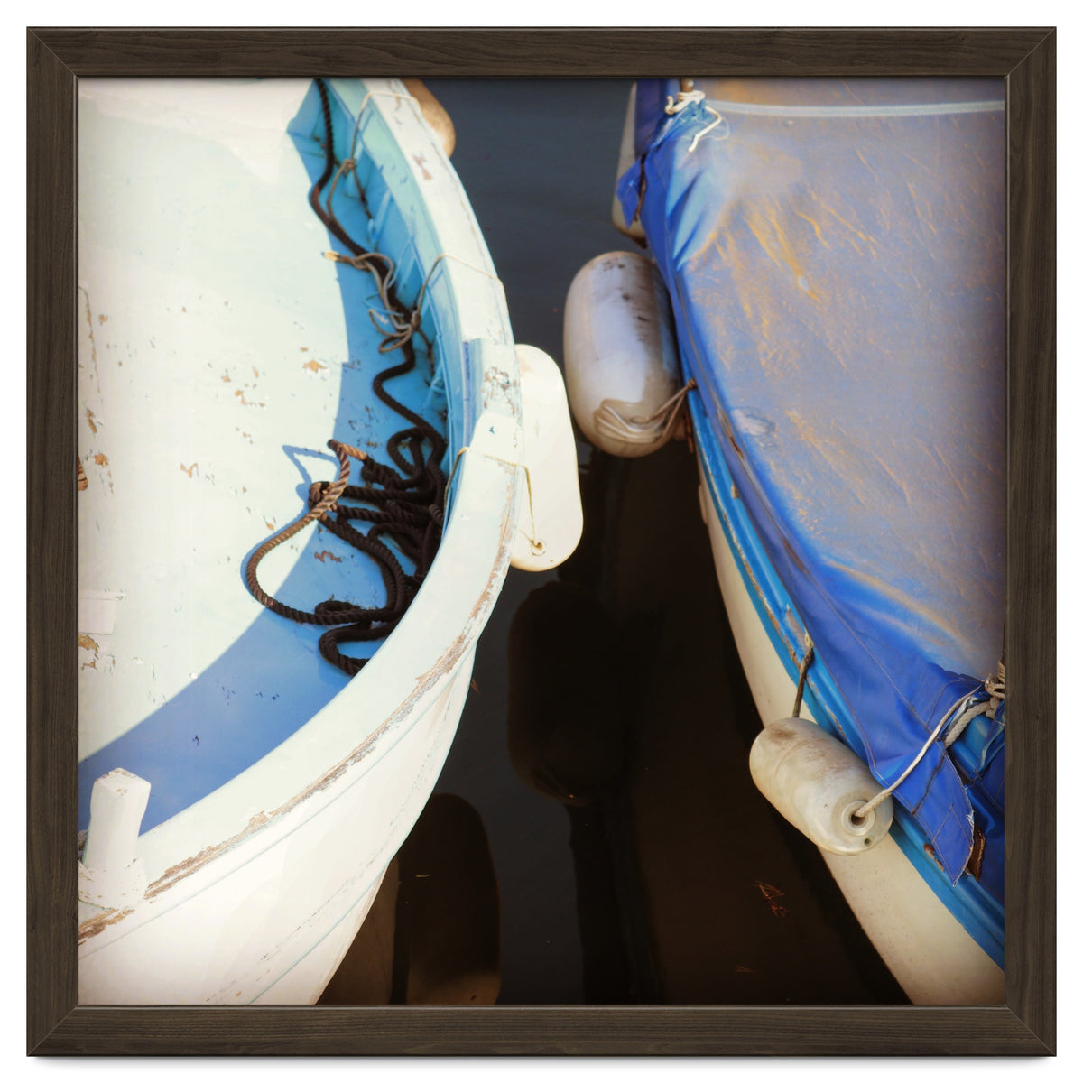 Blue and white wooden fishing boats