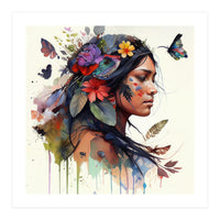 Watercolor Floral Indian Native Woman #15 (Print Only)