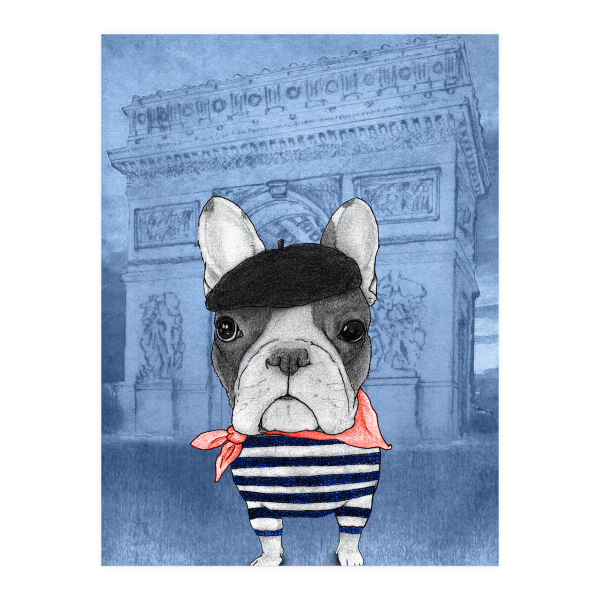 French Bulldog With Arc De Triomphe (Print Only)