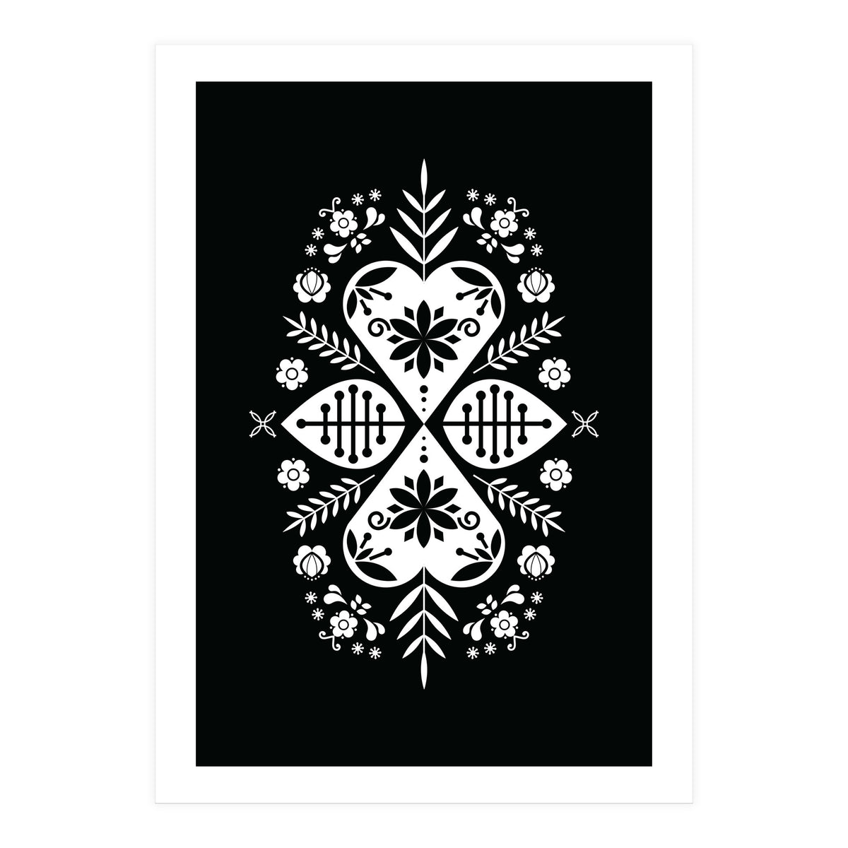 Scandinavian Folk Pattern Monochrome 01  (Print Only)