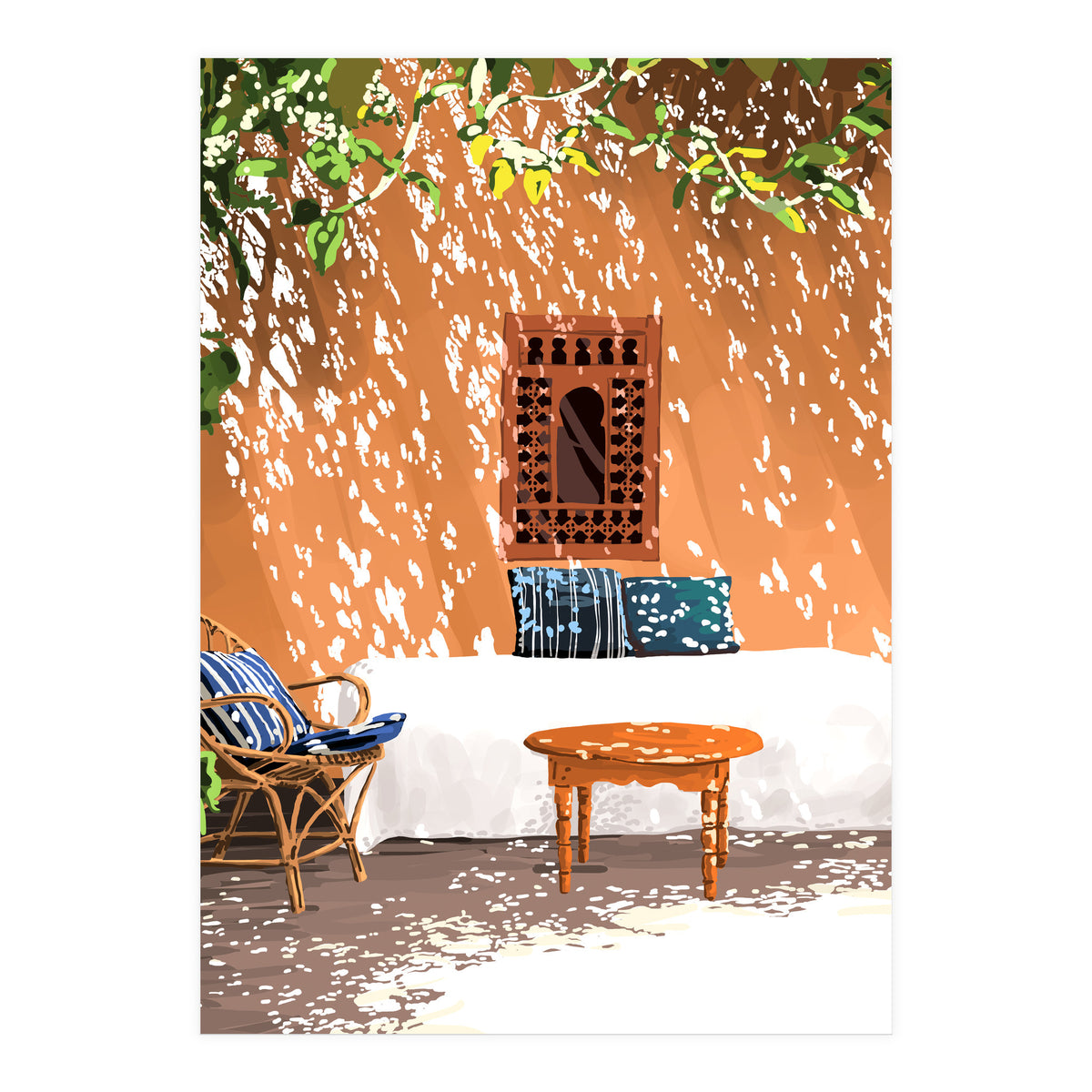 A Relaxed Afternoon | Tropical Summer Architecture | Buildings India Travel Bohemian Décor Painting (Print Only)