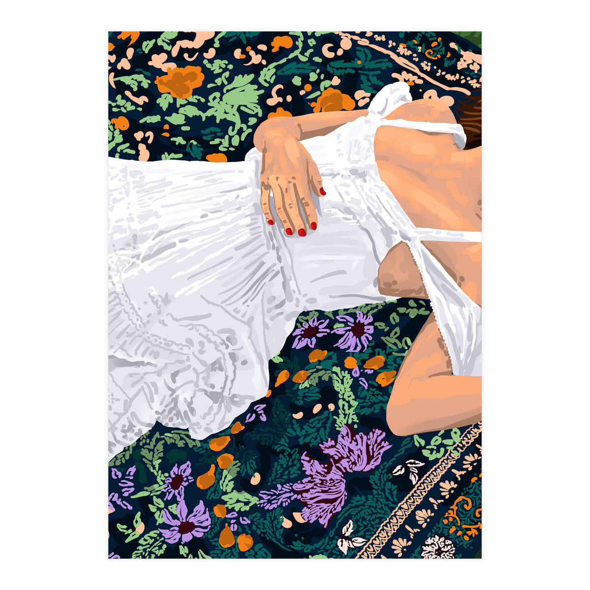 Moroccan Carpet, Bohemian Woman Painting (Print Only)