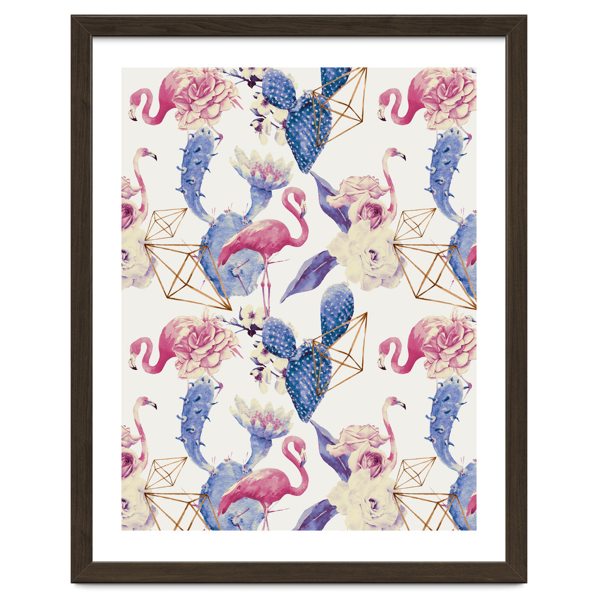 Flamingos, geometric and flowers 02
