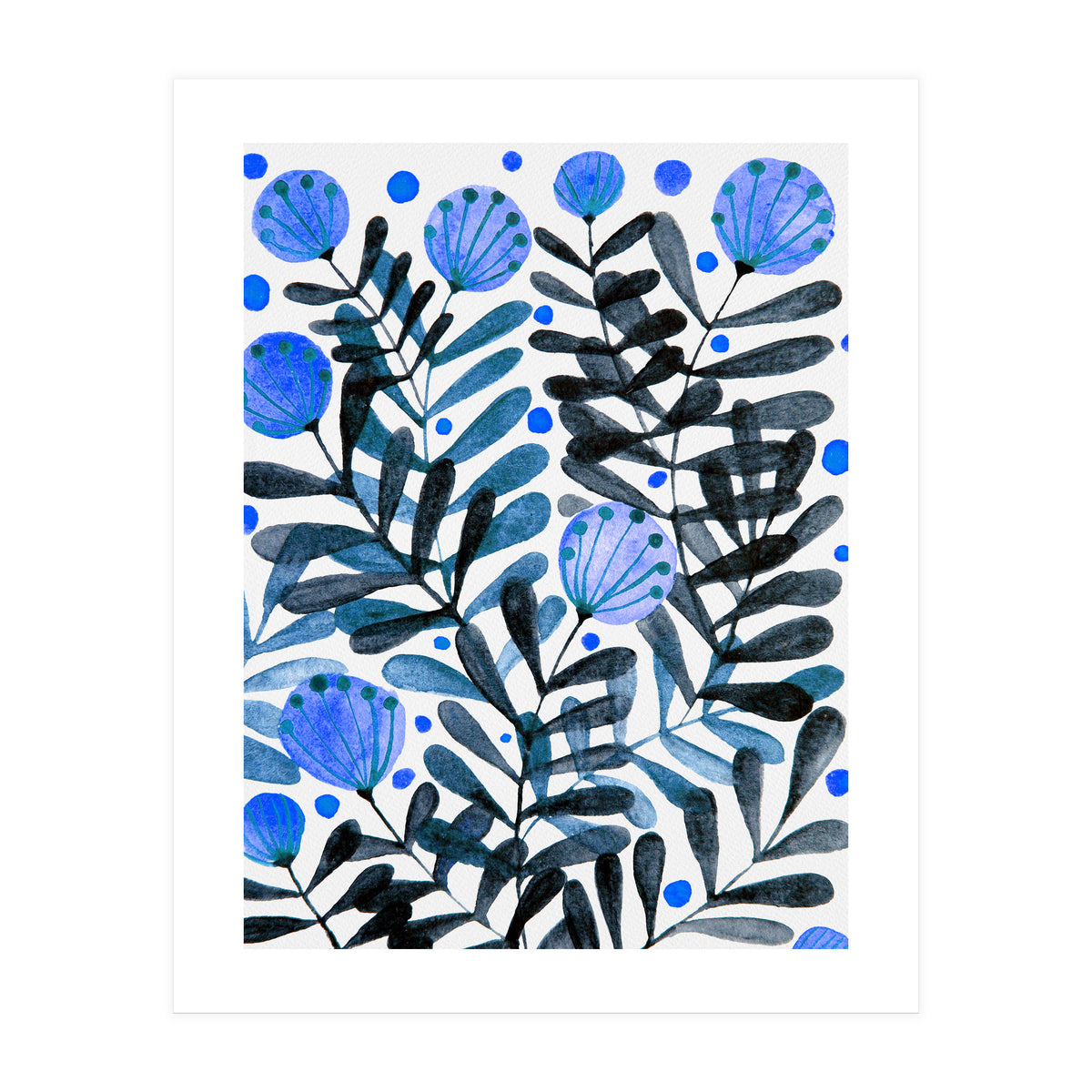 Flowers And Foliage Blue (Print Only)