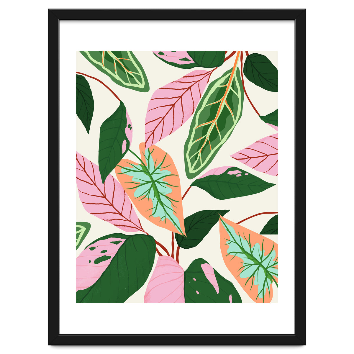 The Inseparable V.01, Nature Botanical Plants, Blush Leaves Modern Boho, Pastel Illustration Garden