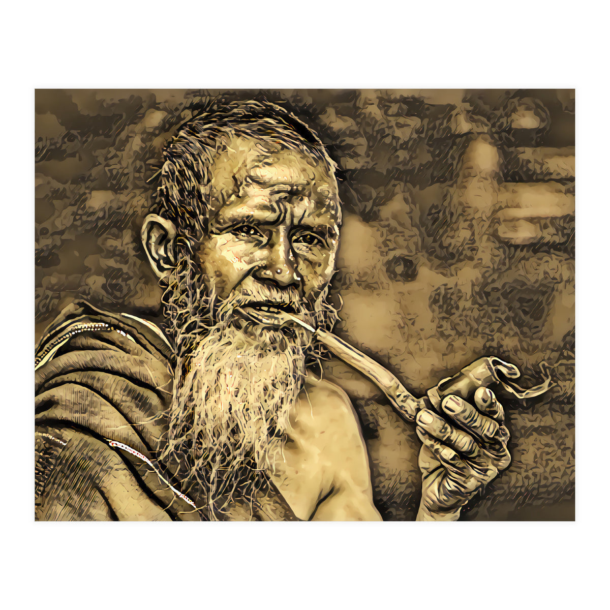 Old Man with Pipe (Print Only)