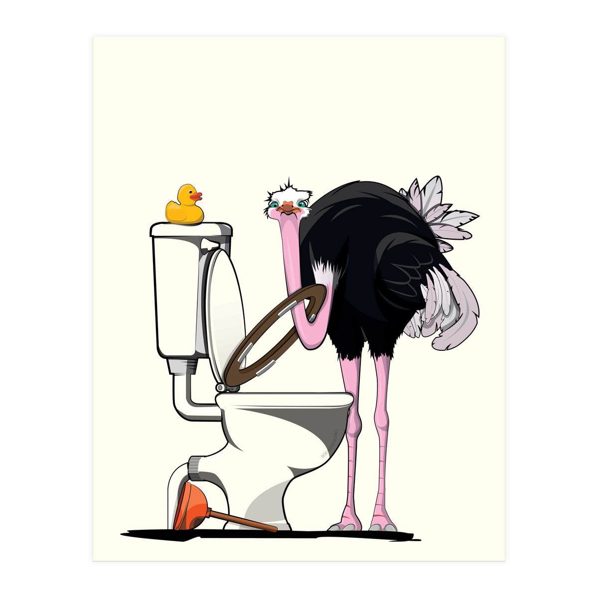 Ostrich on the Toilet, Funny Bathroom Humour (Print Only)