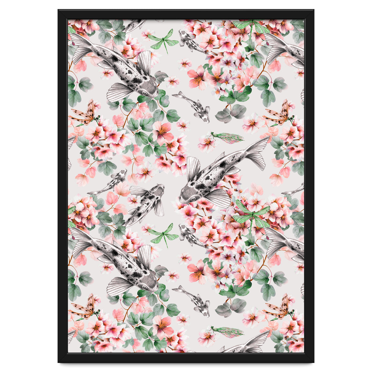 Asian fish among flowers