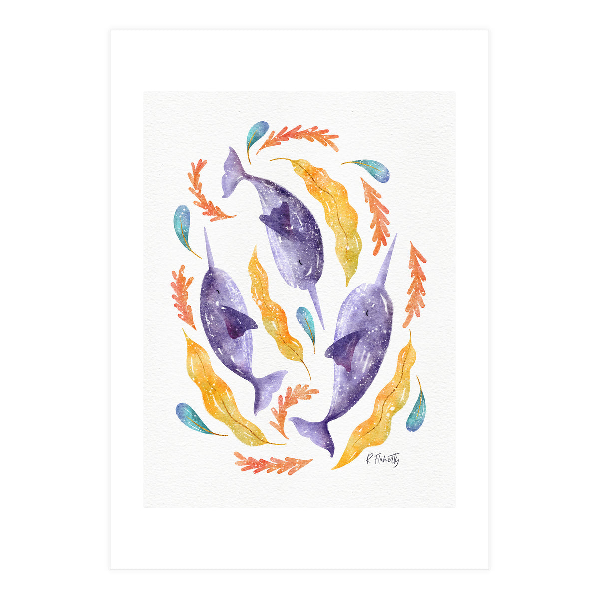 Swirling Narwhals | Purple (Print Only)