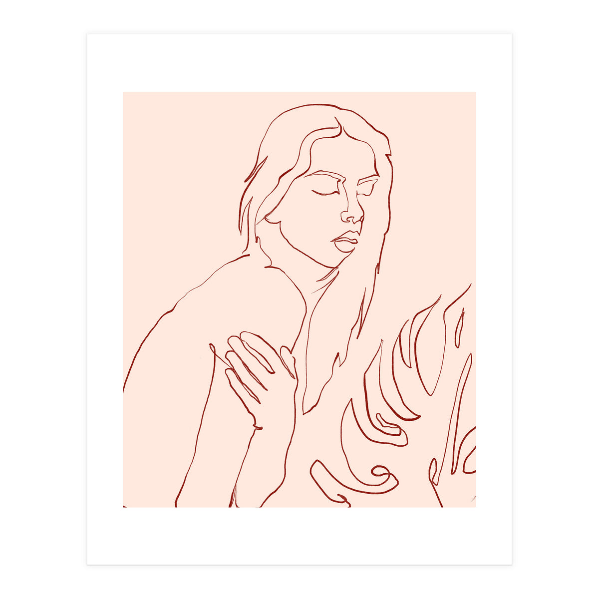 Lueur, Tropical Nude Modern Bohemian Woman Line Art, Minimal Scandinavian Sketch Blush Drawing (Print Only)