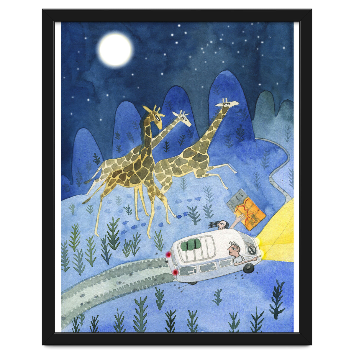 Giraffes In Moonlight