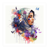 Watercolor Floral Muslim Arabian Woman #5 (Print Only)