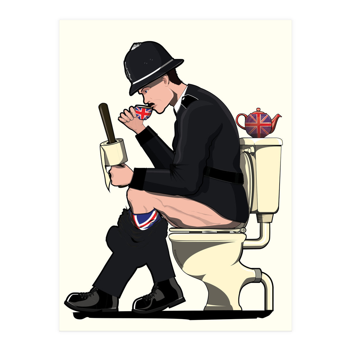 British Policeman on the Toilet, funny bathroom humour (Print Only)