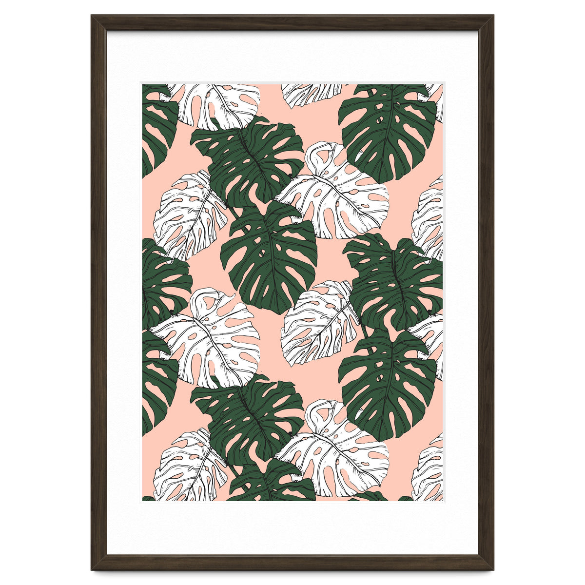 Hand drawing monstera pastel color