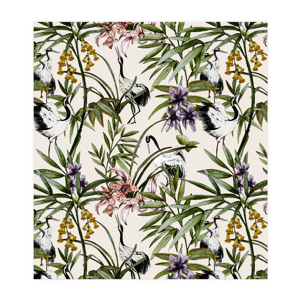 Asian crane pattern - 02 (Print Only)