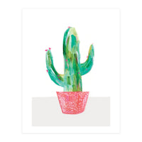 Painted Cactus In Coral Plant Pot (Print Only)