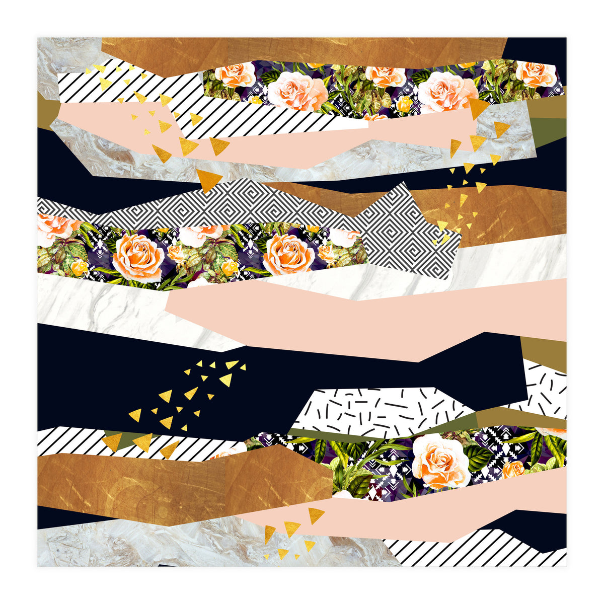 Collage of textured shapes and flowers (Print Only)