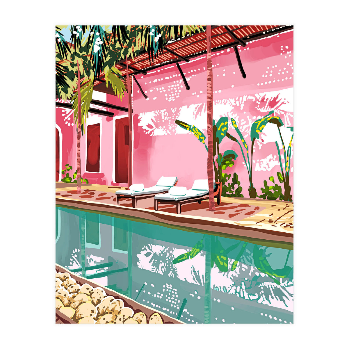 Vacay Villa | Blush Pink Summer Architecture | Tropical Travel Building | Palm Bohemian Resort (Print Only)