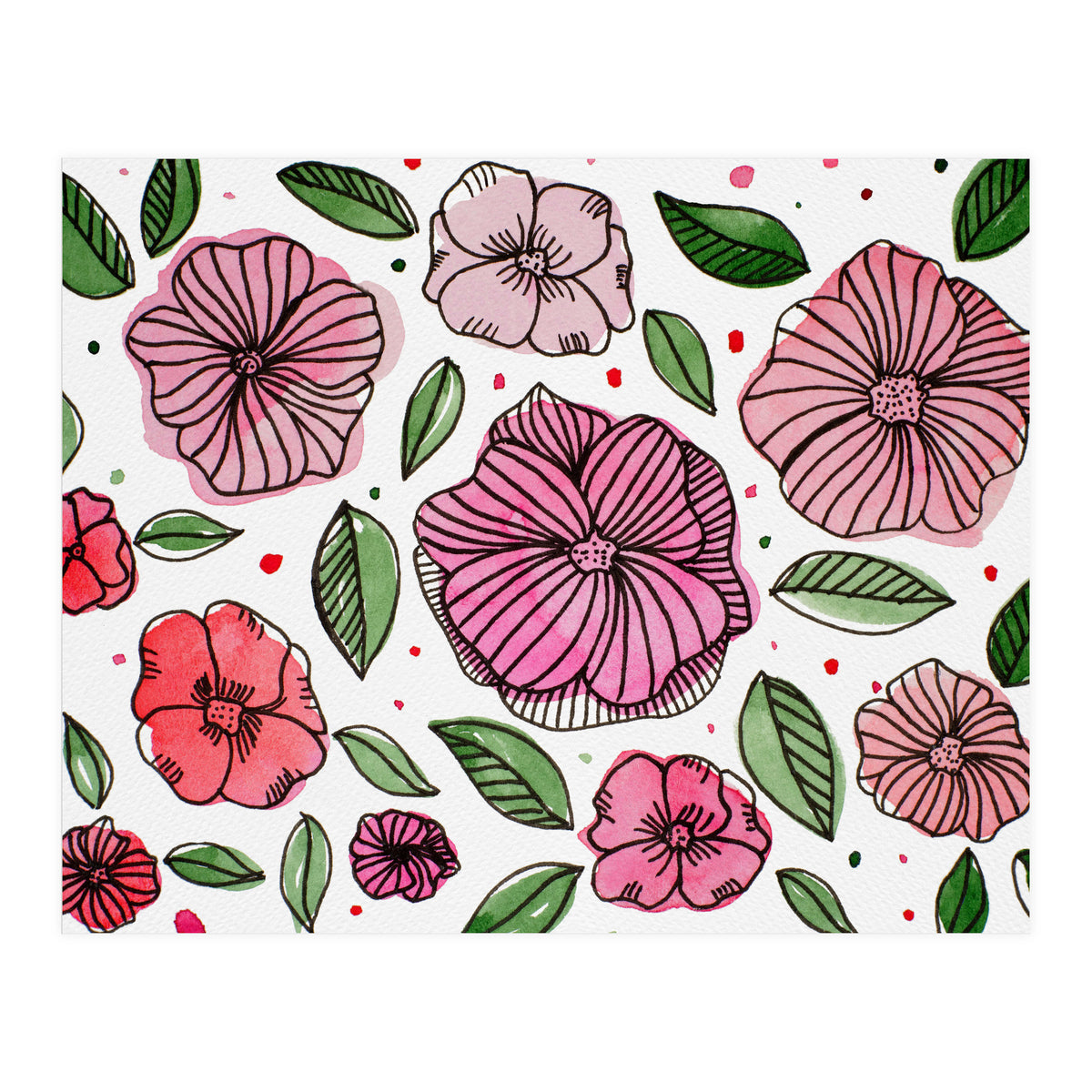 Watercolor And Ink Florals (Print Only)