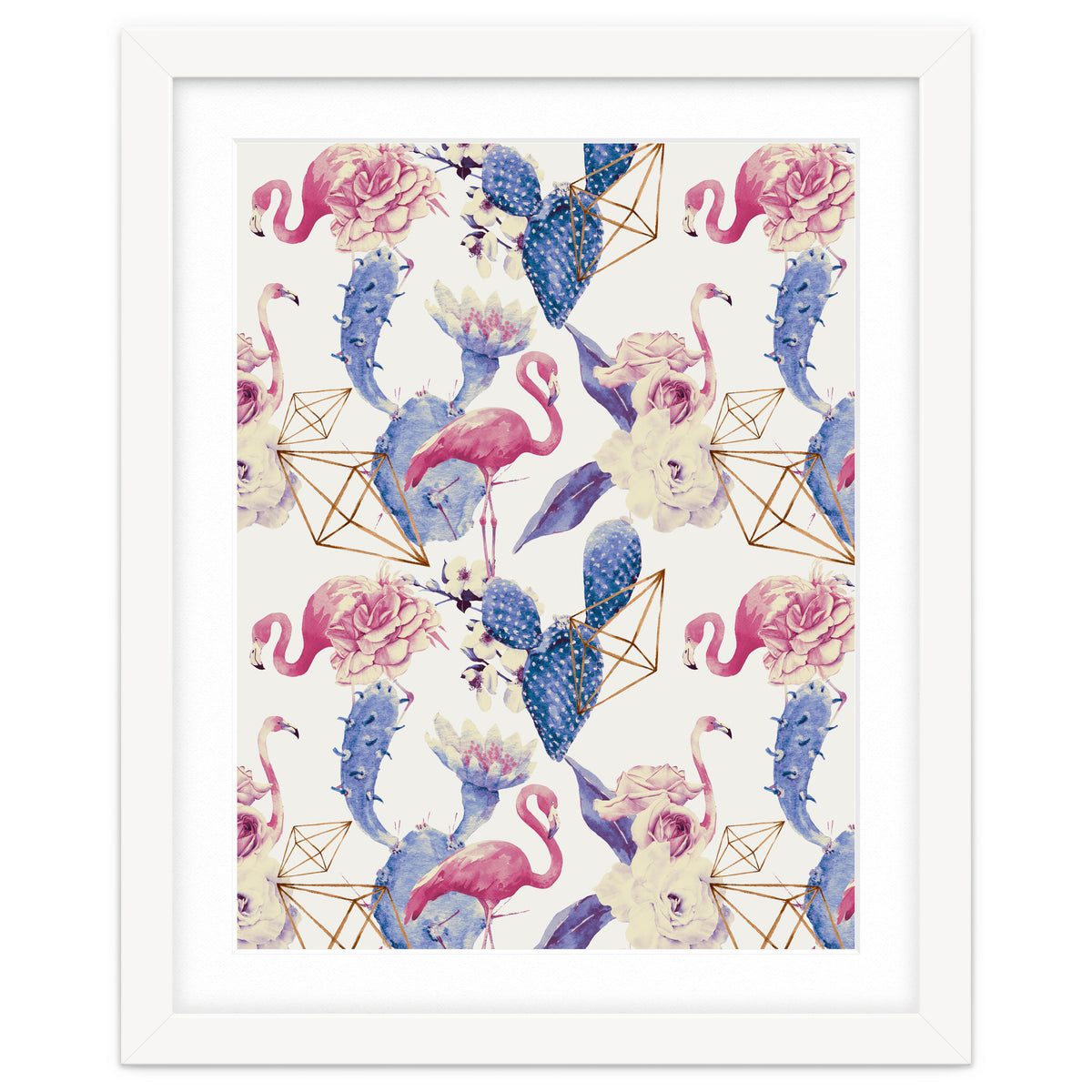 Flamingos, geometric and flowers 02