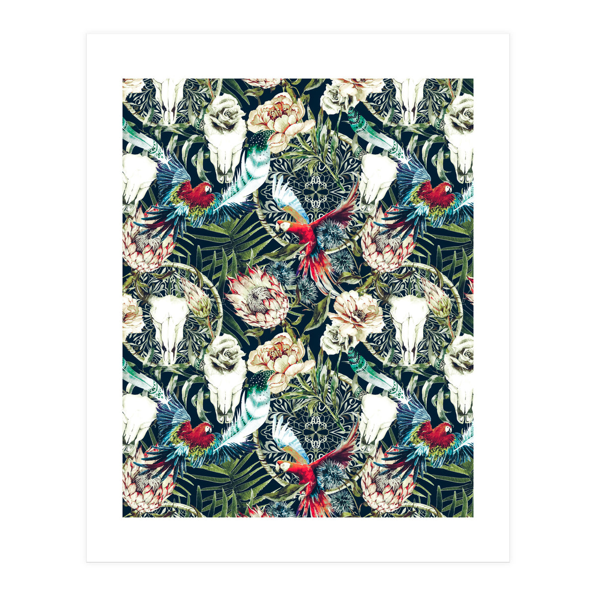 Dark pattern boho skull tropical  (Print Only)