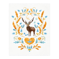 Floral Stag | Blue And Orange (Print Only)