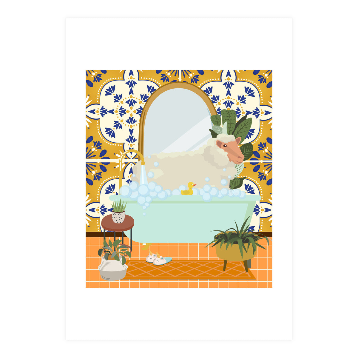 Sheep Bathing in Moroccan Style Bathroom (Print Only)