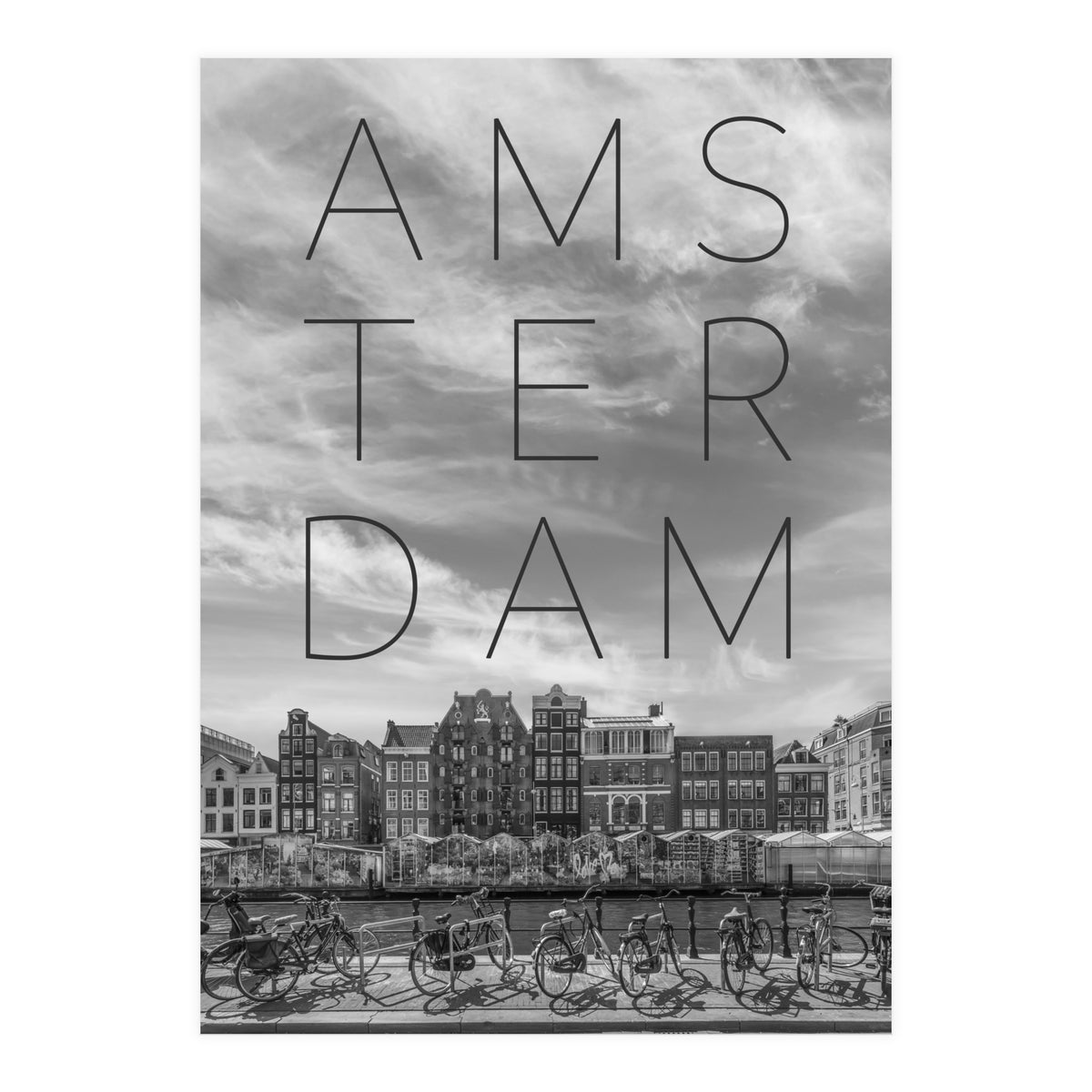 AMSTERDAM Singel Canal with Flower Market | Text & Skyline (Print Only)