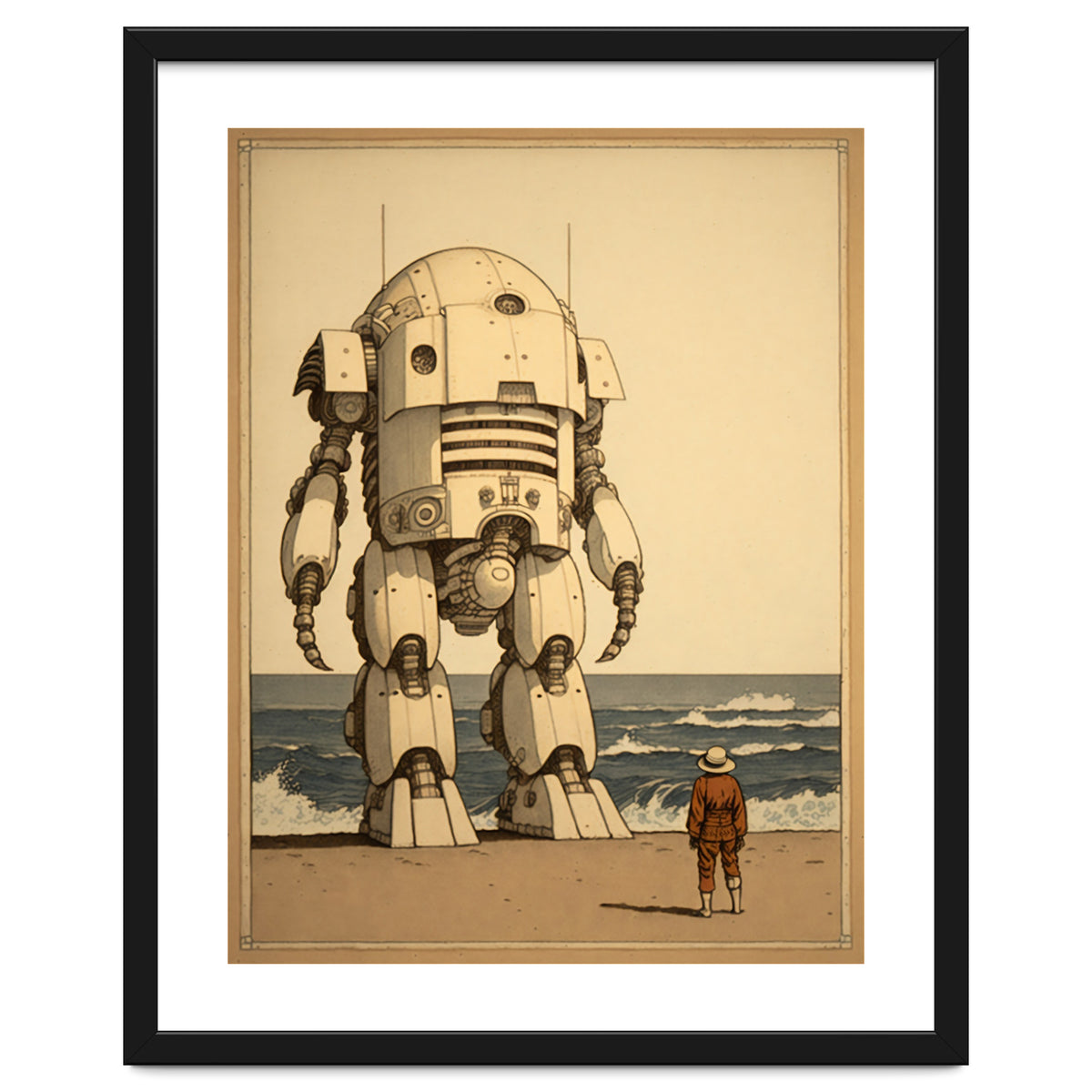 Giant Robot Japanese Woodblock Print