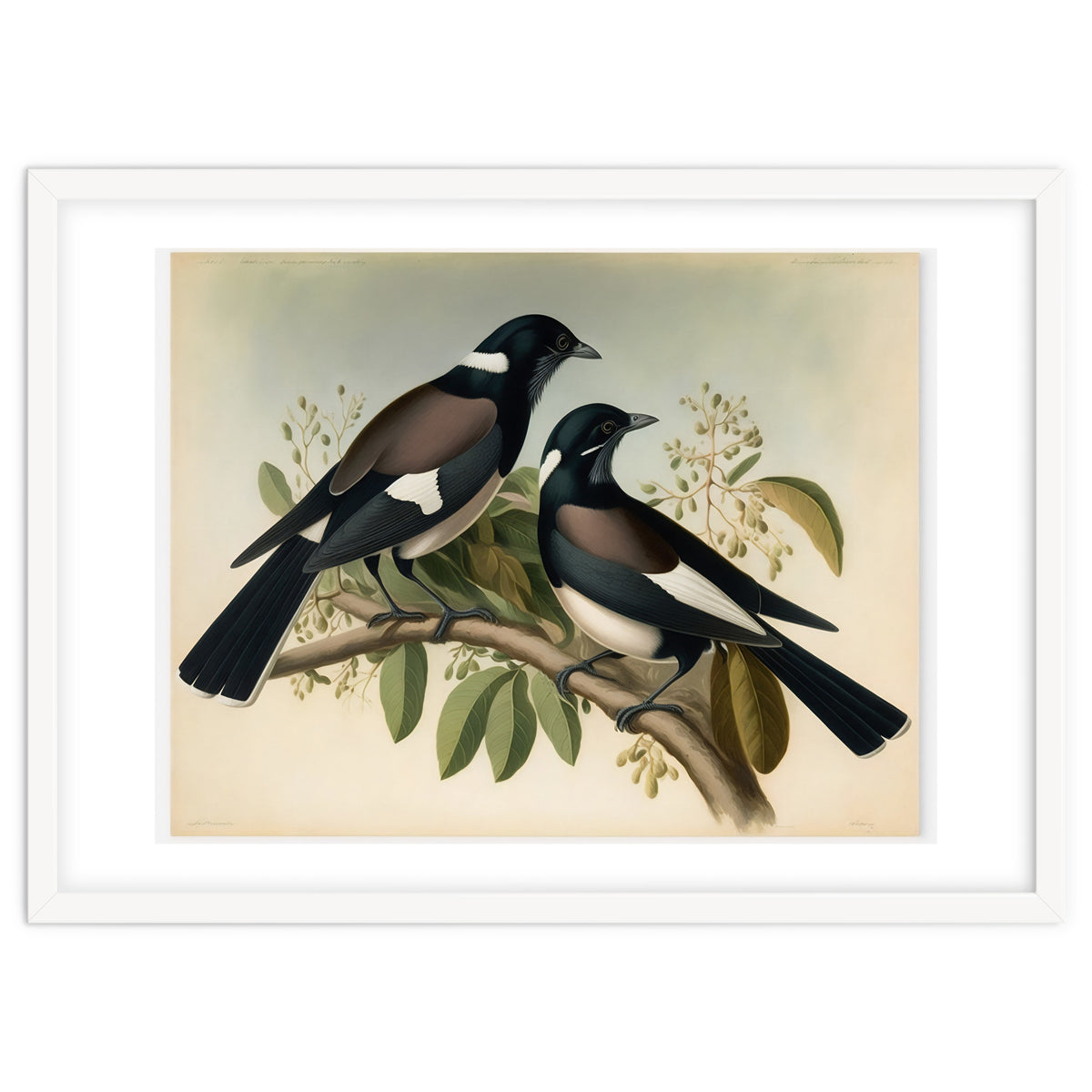 Magpies Vintage Painting