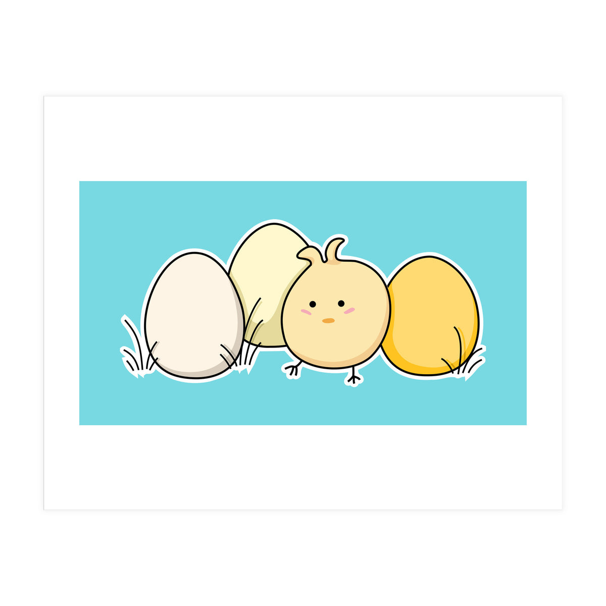 Kawaii Cute Chick And Eggs (Print Only)