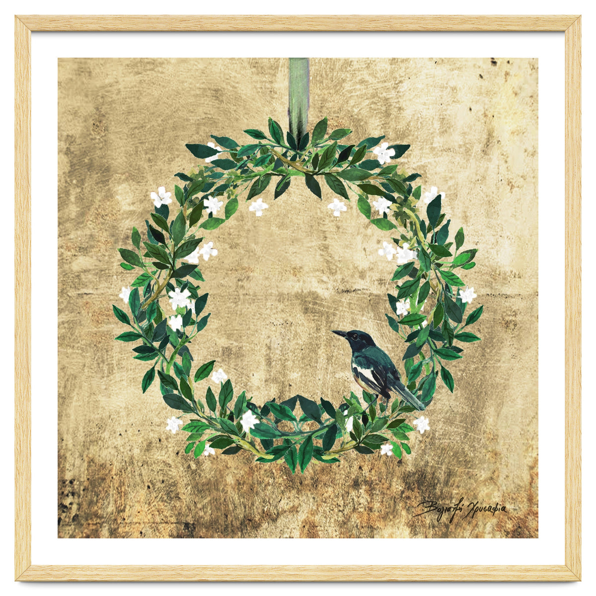 Wreath #White Flowers & Bird #Royal collection
