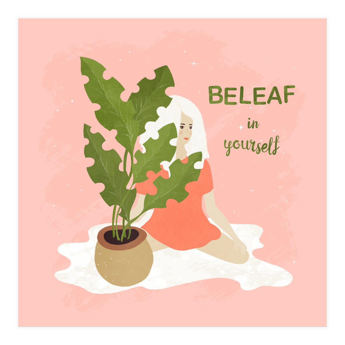 House Plant With A White Hair Girl (Print Only)