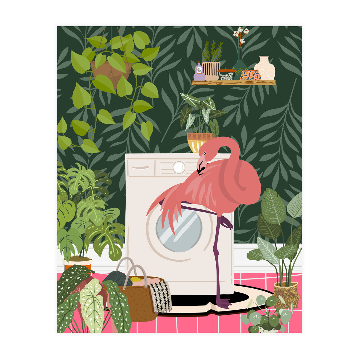 Flamingo in Jungle Laundry Room (Print Only)