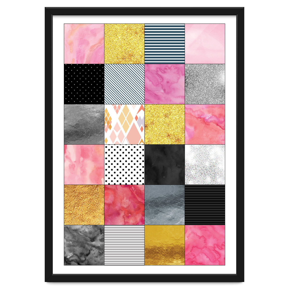 Pink Silver And Gold Quilt Art
