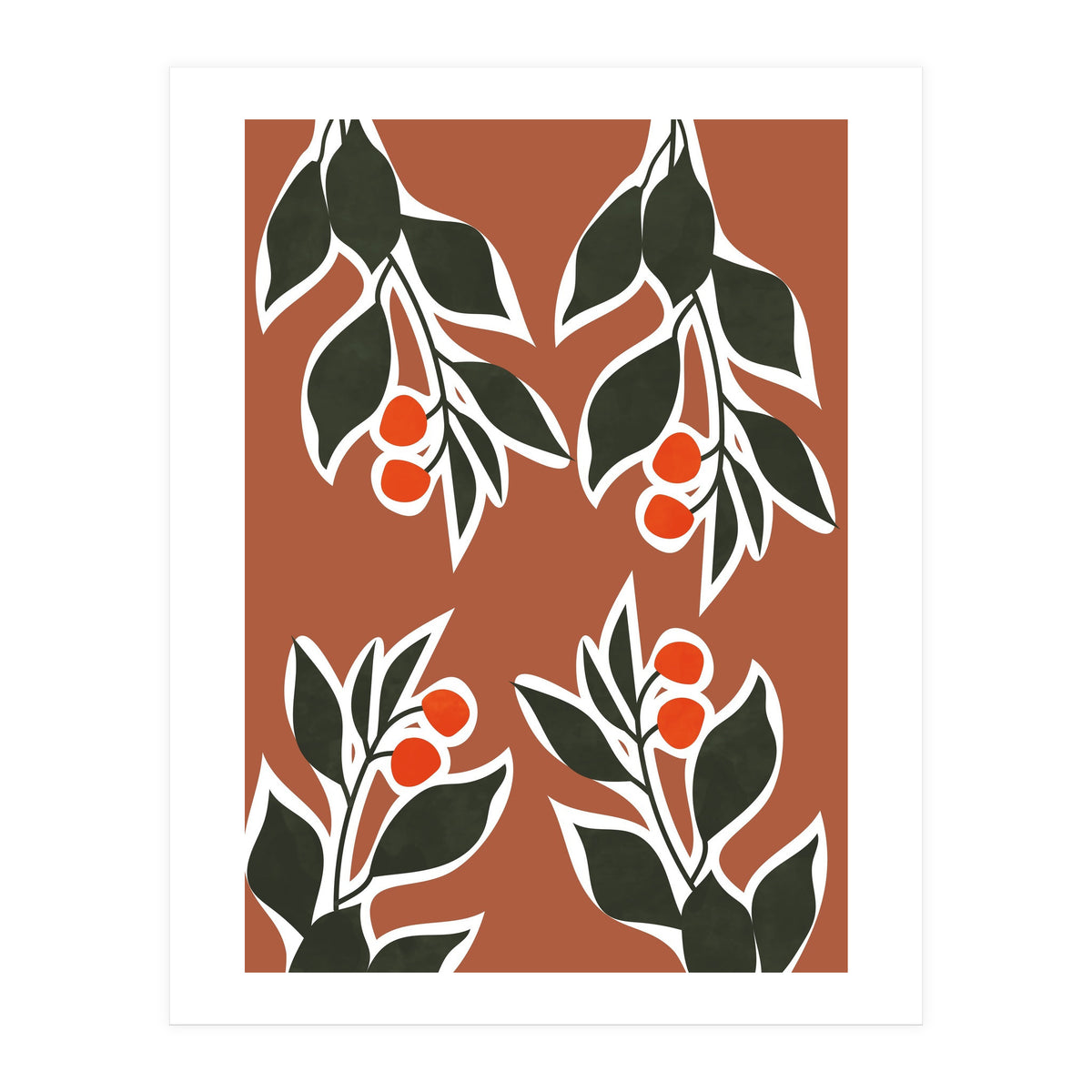 Red Cherry Leaf Boho Botanical II (Print Only)