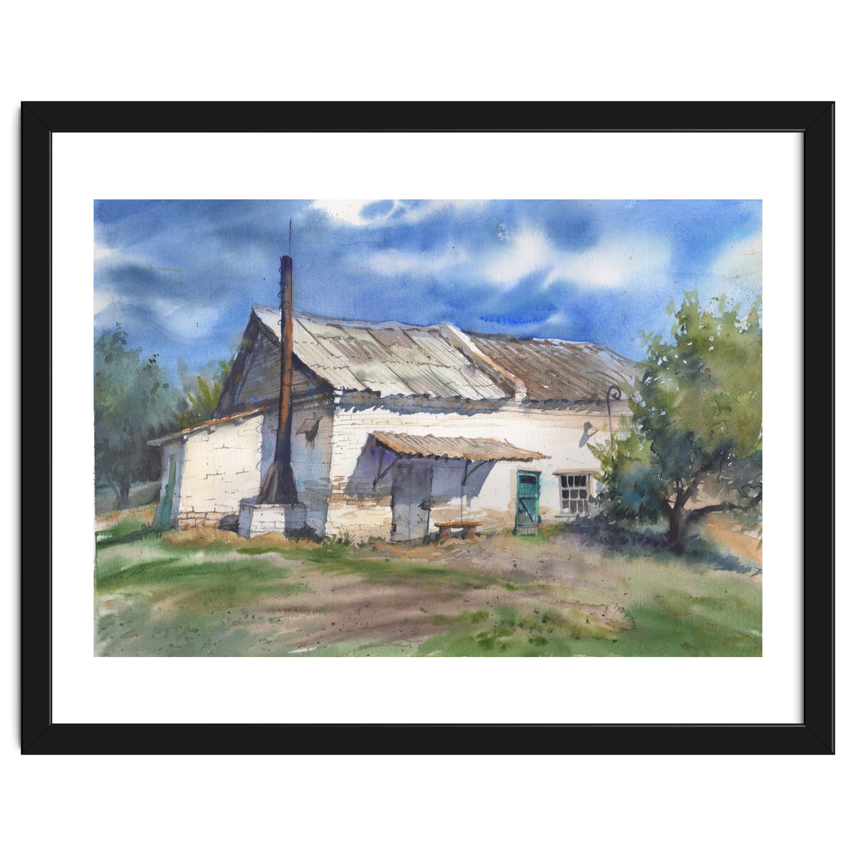Country house. Watercolor painting art.