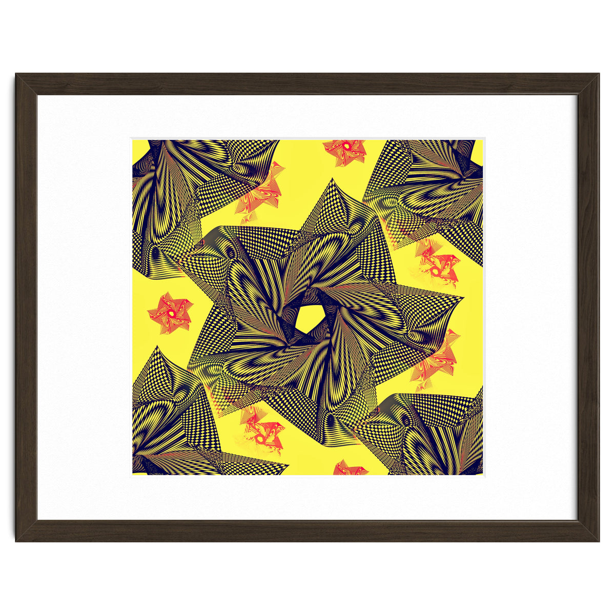 Black flowers on yellow background.