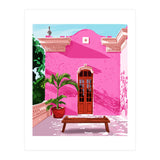 Pink Building Architecture | Pop Art Travel House Painting | Modern Bohemian Décor Spain Palace (Print Only) thumbnail