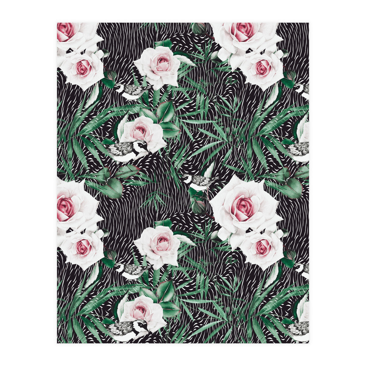 Dark flowery abstract of birds (Print Only)