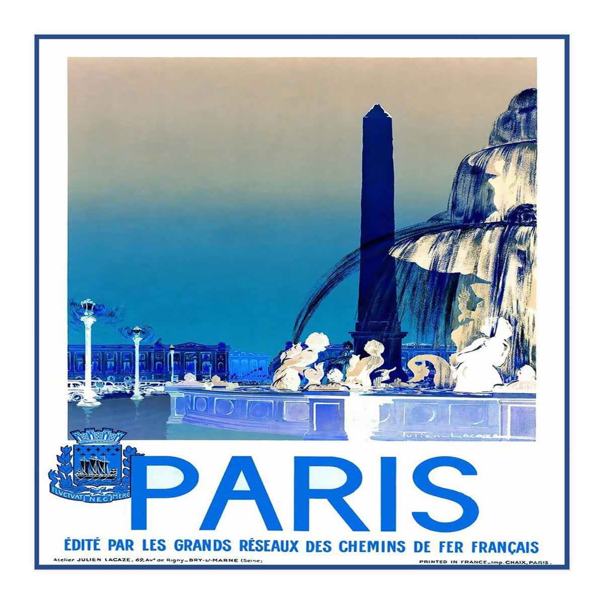 Travel Poster Paris Vintage  (Print Only)