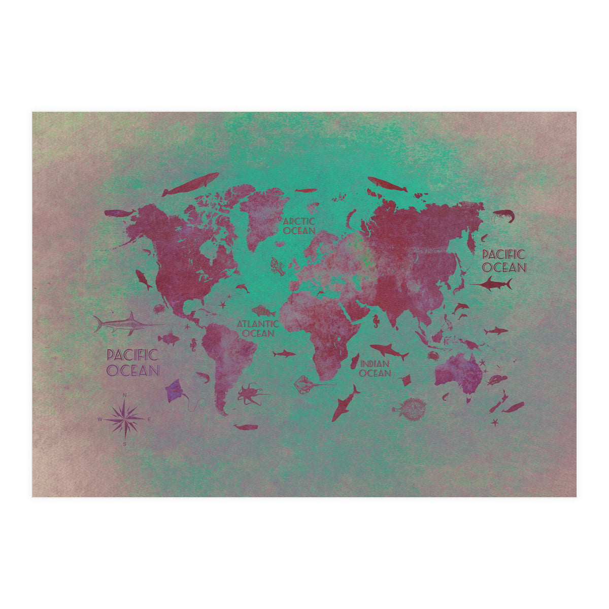 World Map text green (Print Only)