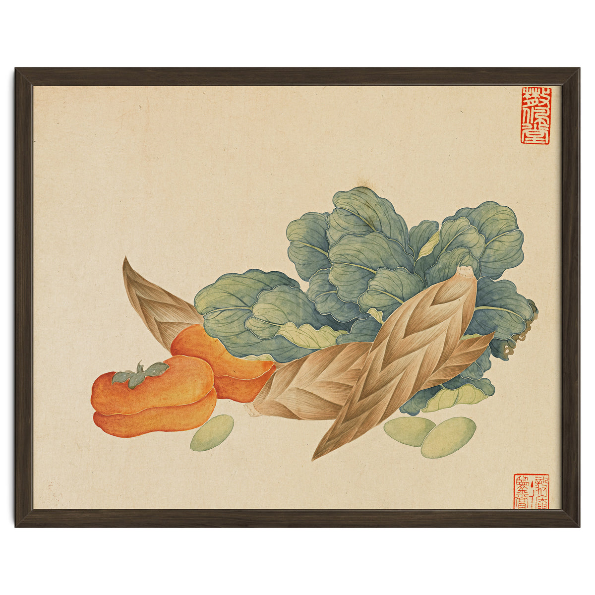 Wang Chengyu~flowers And Vegetables, Vegetables, Fruits, Chinese Cabbage, Lentils, Bamboo Shoots, Persimmons
