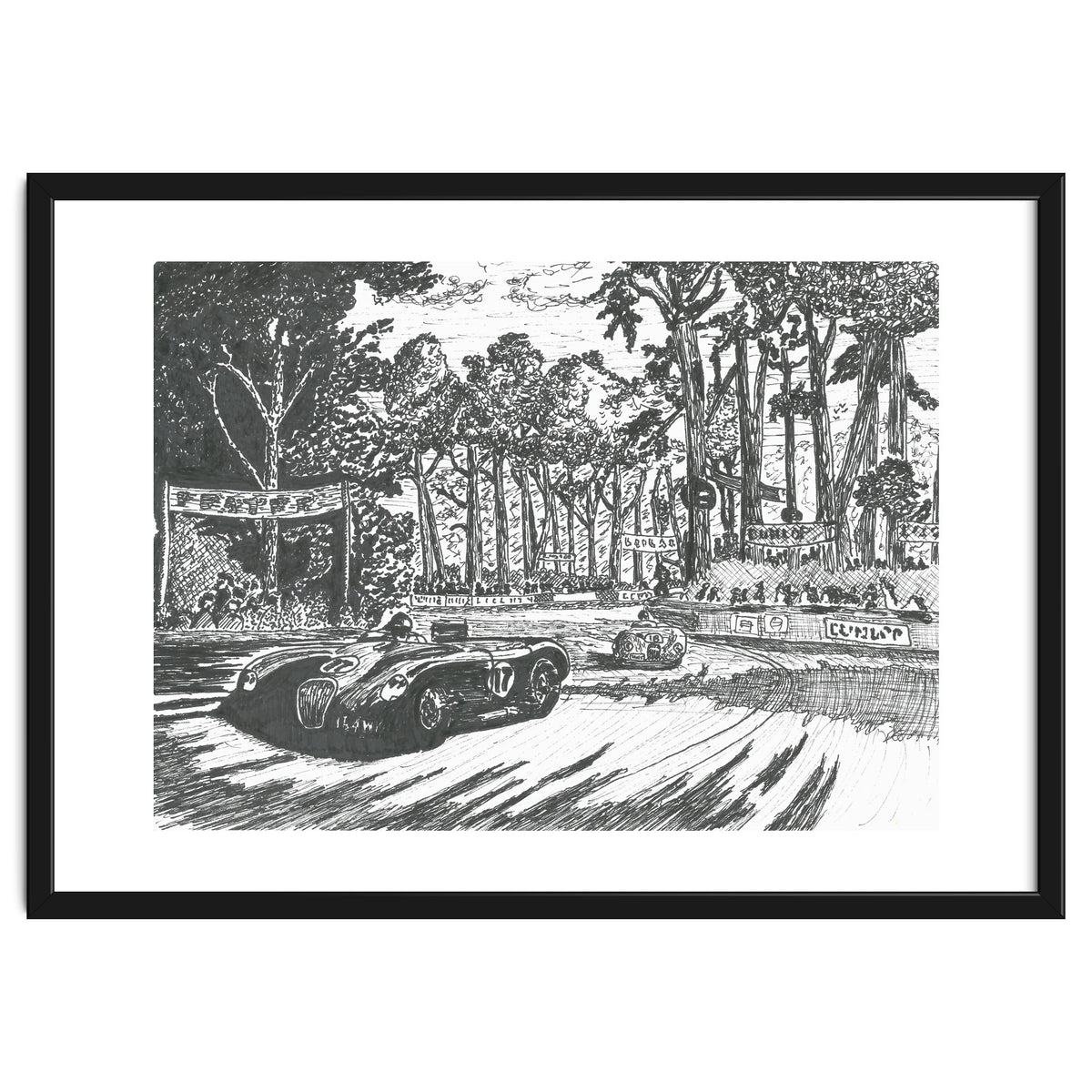 Jaguar C-Type Classic Le Mans Ink Drawing