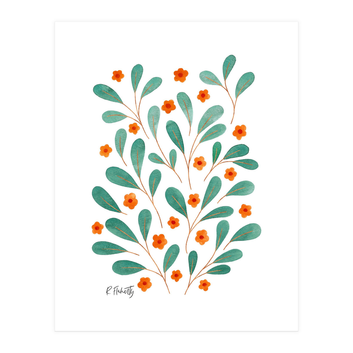 Springtime Floral | Orange and Green (Print Only)