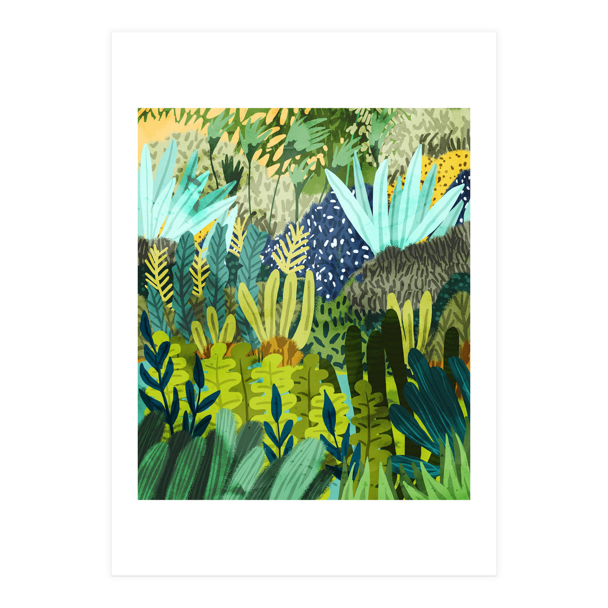 Wild Jungle Painting, Forest Dark Botanical Nature, Plants Tropical Eclectic Modern Illustration (Print Only)