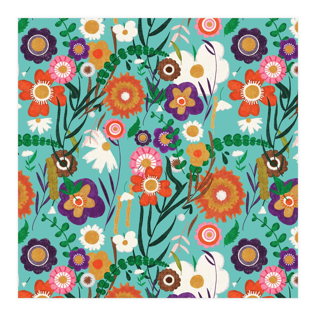 Folk Spring Floral Blue  (Print Only)